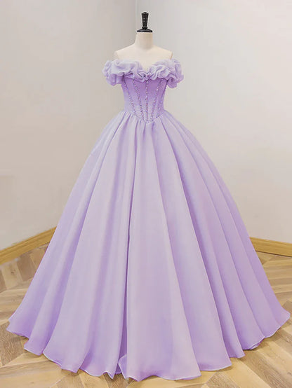 Lavender Purple A-line Off Shoulder Long Ball Dress Purple Dress