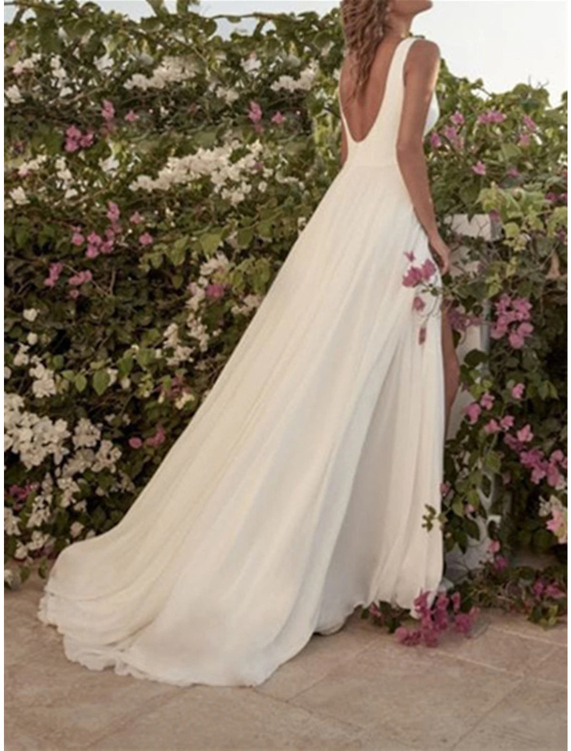 Hall Simple Wedding Dresses A-Line Scoop Neck Sleeveless Floor Length Chiffon Bridal Gowns With Split Front