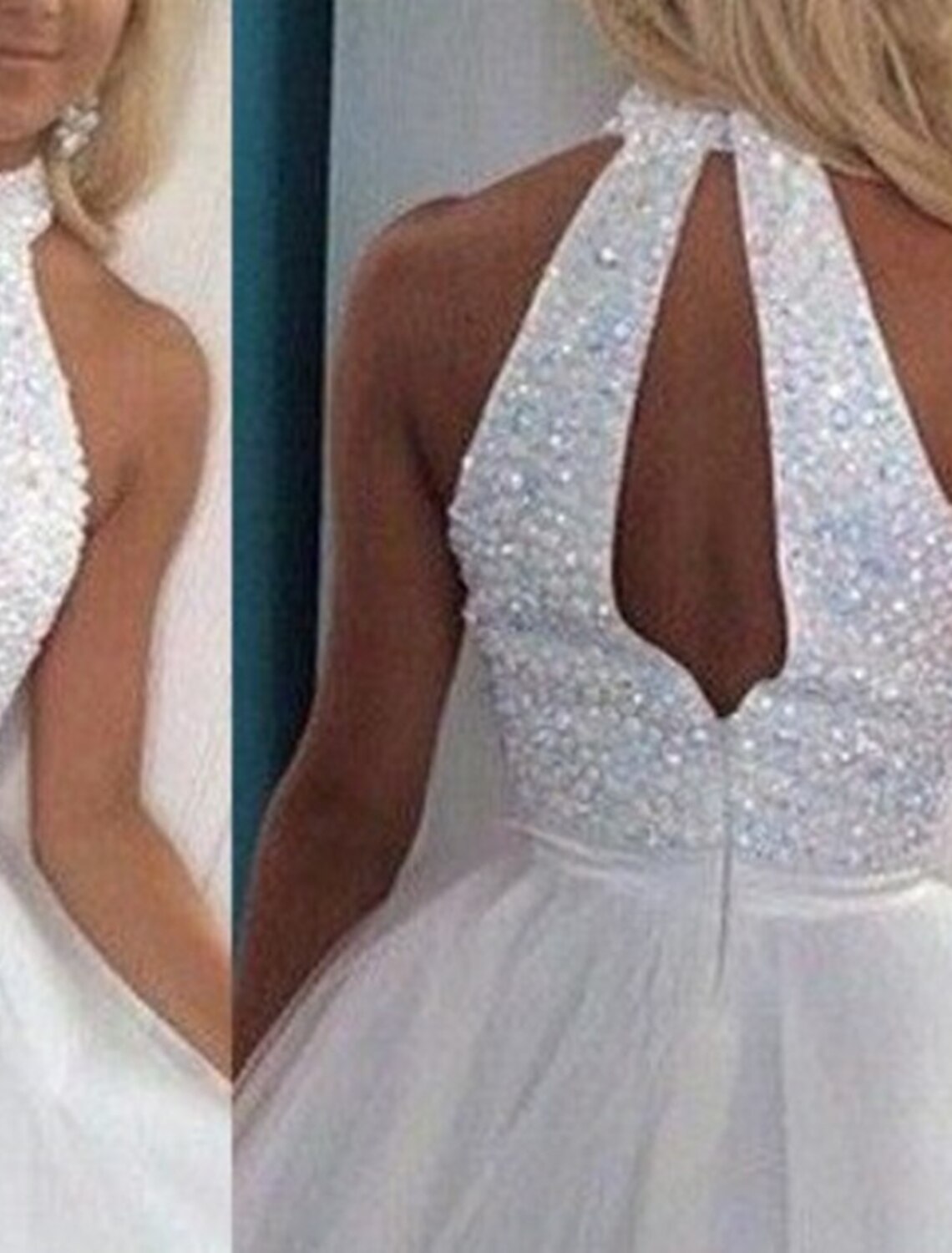 A-Line Homecoming Dresses Backless Dress Holiday Graduation Short / Mini Sleeveless Halter Neck Tulle with Glitter Beading