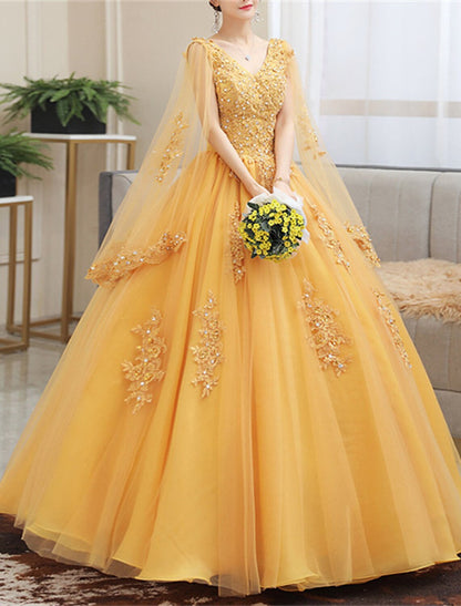 Reception Wedding Dresses in Color Wedding Dresses Ball Gown V Neck Long Sleeve Floor Length Lace Bridal Gowns With Appliques Summer Fall Wedding Party