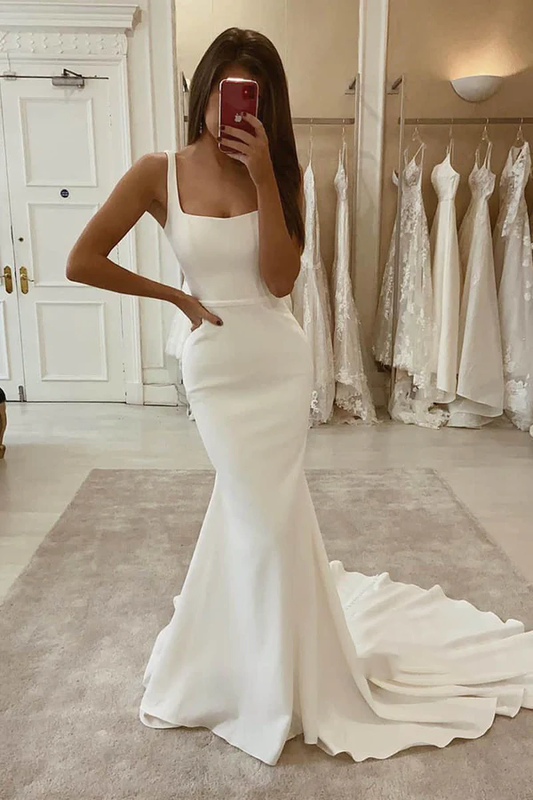 Fish tail pattern/trumpet wedding dress with shoulder straps in a pastoral style wedding dress