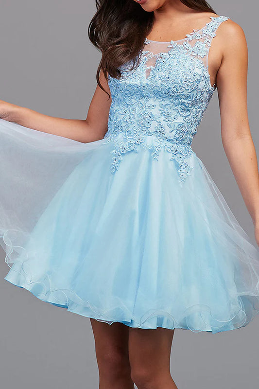 Line illusion lace decal cute Homecoming dress