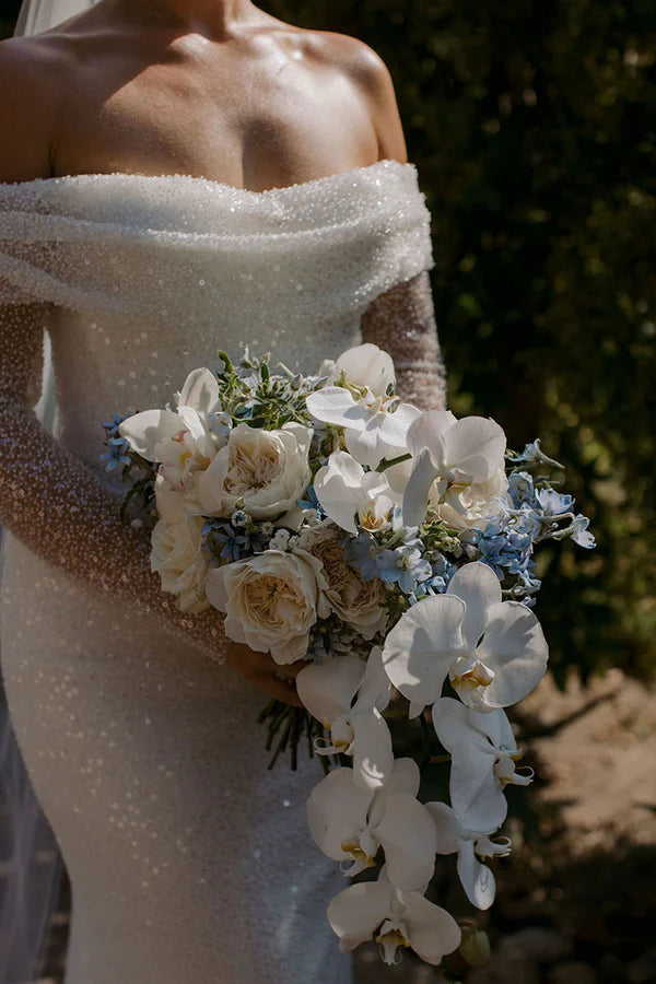 Set/Column Off Shoulder Long Sleeve Countryside Style Wedding Dress