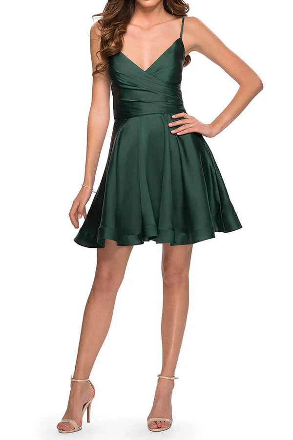 A-line V-neck pleated short Homecoming Dresses