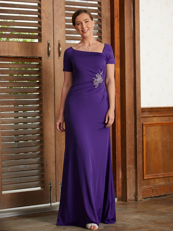 Sheath/Column Jersey Beading Square Short Sleeves Floor-Length Mother of the Bride Dresses