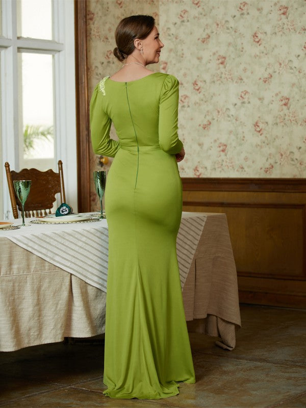 Sheath/Column Jersey Ruched Scoop Long Sleeves Floor-Length Mother of the Bride Dresses