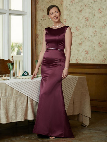 Sheath/Column Satin Beading Scoop Sleeveless Sweep/Brush Train Mother of the Bride Dresses