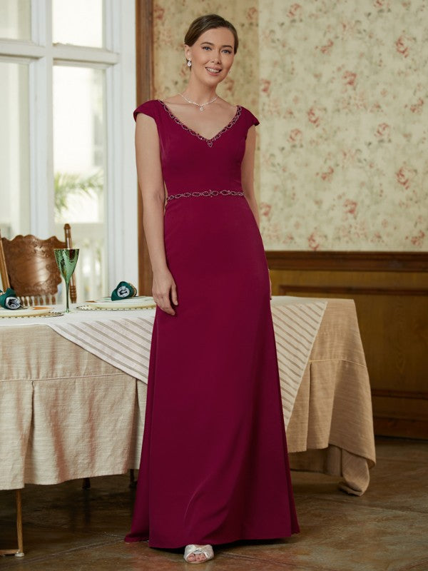 Sheath/Column Stretch Crepe Beading V-neck Sleeveless Floor-Length Mother of the Bride Dresses