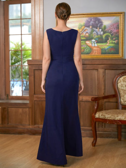 Sheath/Column Stretch Crepe Scoop Sleeveless Floor-Length Mother of the Bride Dresses