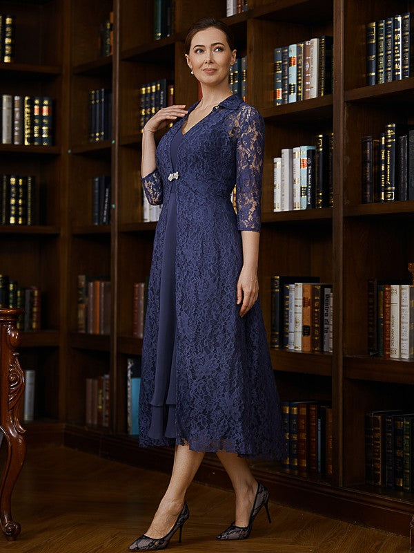 A-Line/Princess Chiffon Ruched V-neck Sleeveless Tea-Length Mother of the Bride Dresses