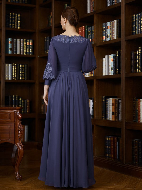 A-Line/Princess Chiffon Ruched Bateau 3/4 Sleeves Asymmetrical Mother of the Bride Dresses