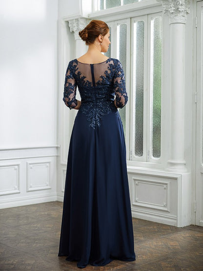 A-Line/Princess Chiffon Applique V-neck 3/4 Sleeves Floor-Length Mother of the Bride Dresses