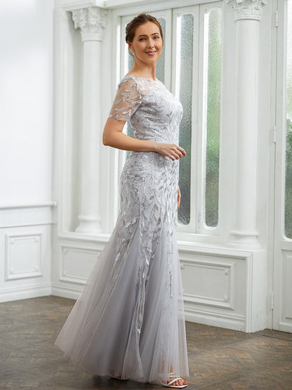 A-Line/Princess Tulle Ruched Bateau Short Sleeves Ankle-Length Mother of the Bride Dresses