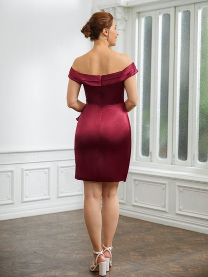 Sheath/Column  Woven Satin Ruched Off-the-Shoulder Sleeveless Short/Mini Mother of the Bride Dresses