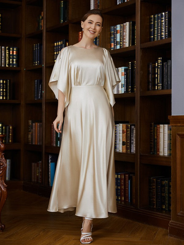 A-Line/Princess Silk like Satin Ruched Scoop 1/2 Sleeves Ankle-Length Mother of the Bride Dresses