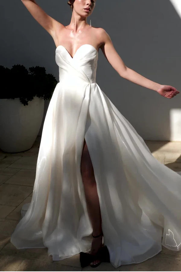 A Line Sweetheart High Split Country Style Wedding Dress