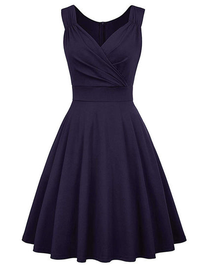 A-Line Cocktail Dresses Elegant Dress Party Wear Cocktail Party Tea Length Sleeveless V Neck Spandex with Pleats