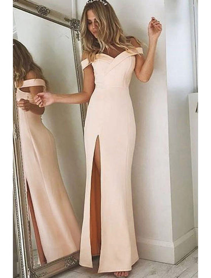 Mermaid / Trumpet Prom Dresses Sexy Dress Formal Wedding Guest Floor Length Sleeveless Off Shoulder Bridesmaid Dress Stretch Fabric with Slit 2024