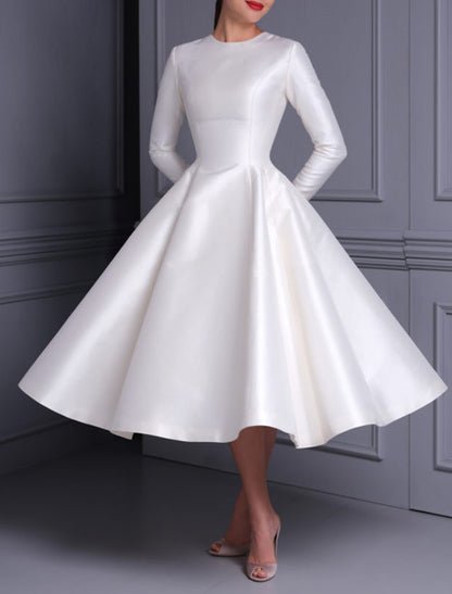 Reception Wedding Dresses Vintage 1940s / 1950s Simple Wedding Dresses A-Line Illusion Neck Long Sleeve Ankle Length Chiffon Bridal Gowns With Appliques Summer Wedding Party