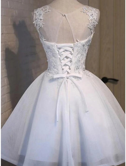 A-Line Homecoming Dresses Floral Dress Holiday Graduation Short / Mini Sleeveless Jewel Neck Tulle with Appliques