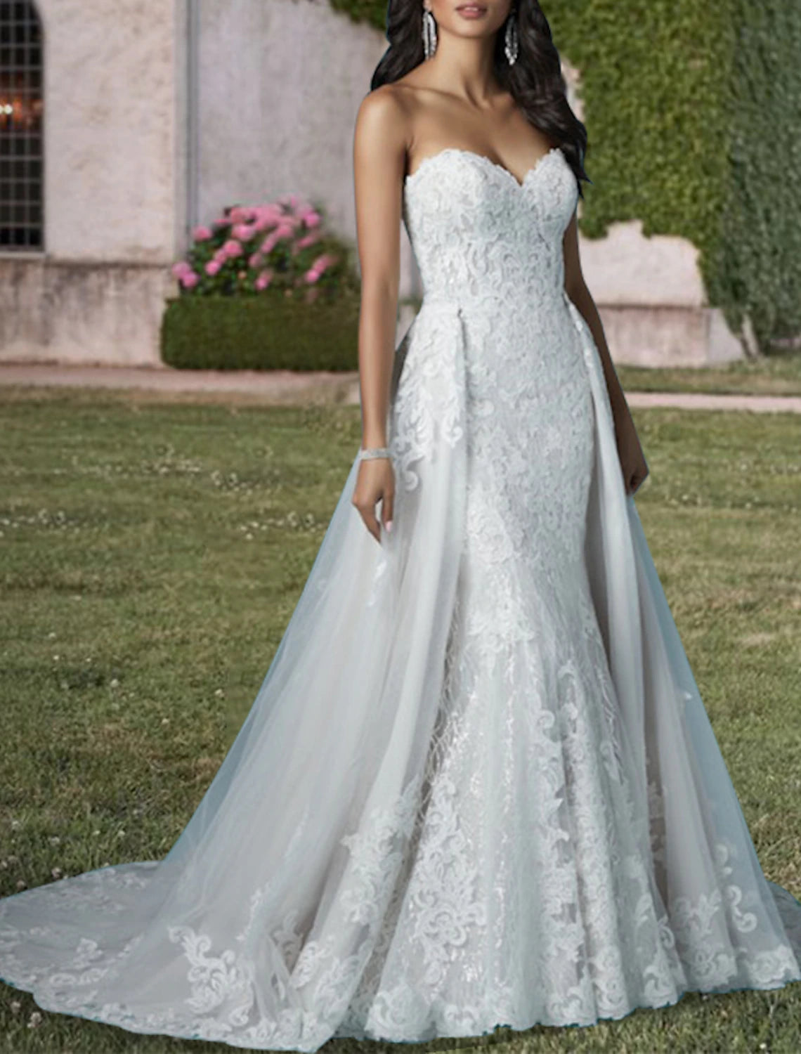 Engagement Formal Wedding Dresses Two Piece Sweetheart Strapless Court Train Lace Bridal Gowns With Sequin Appliques