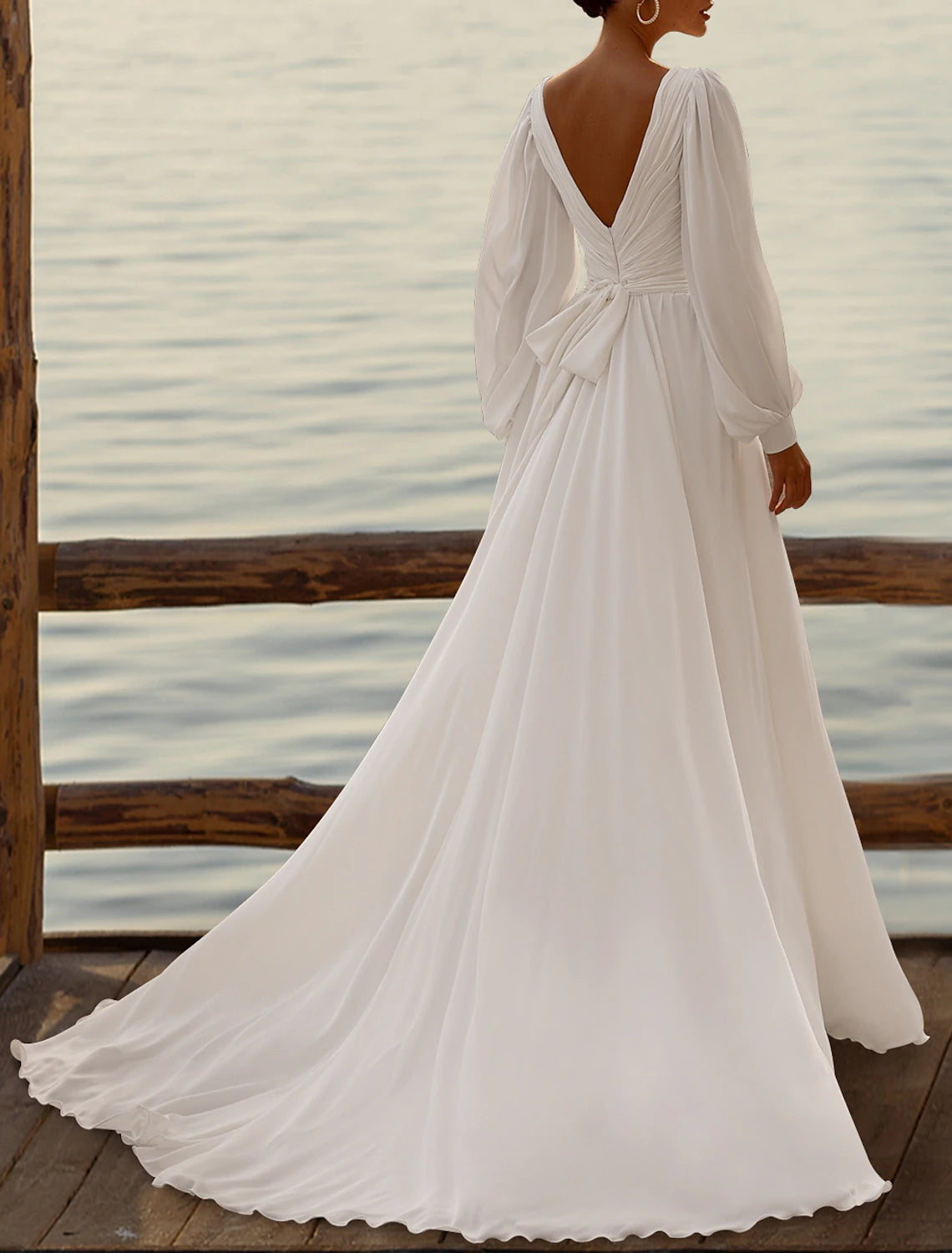 Simple Wedding Dresses Wedding Dresses A-Line Camisole Sleeveless Tea Length Chiffon Bridal Gowns With Pleats Solid Color