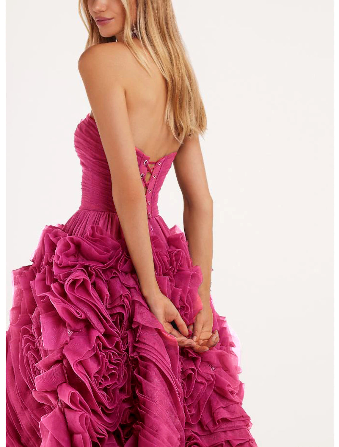 A-Line Prom Dresses Floral Dress Wedding Guest Quinceanera Ankle Length Sleeveless Strapless Tulle Backless with Ruched