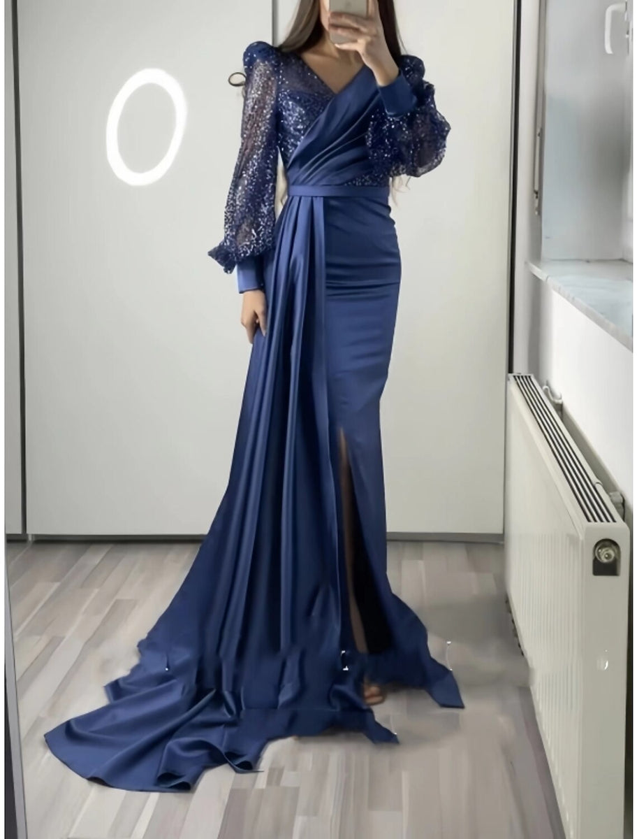 Fall Court Outfits A-Line Evening Gown Sparkle & Shine Dress Formal Fall Court Train Long ...