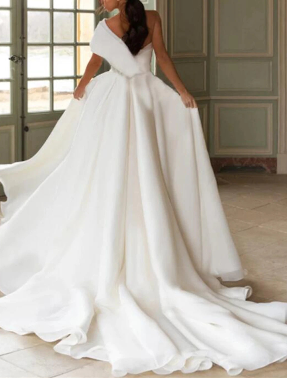 Hall Sexy Wedding Dresses A-Line One Shoulder Cap Sleeve Court Train Organza Bridal Gowns With Appliques Split Front