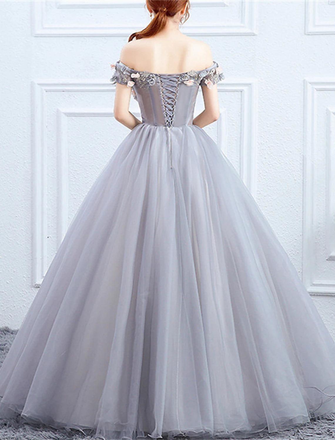 Ball Gown Quinceanera Dresses Princess Dress Performance Sweet 16 Floor Length Short Sleeve Off Shoulder Polyester with Appliques