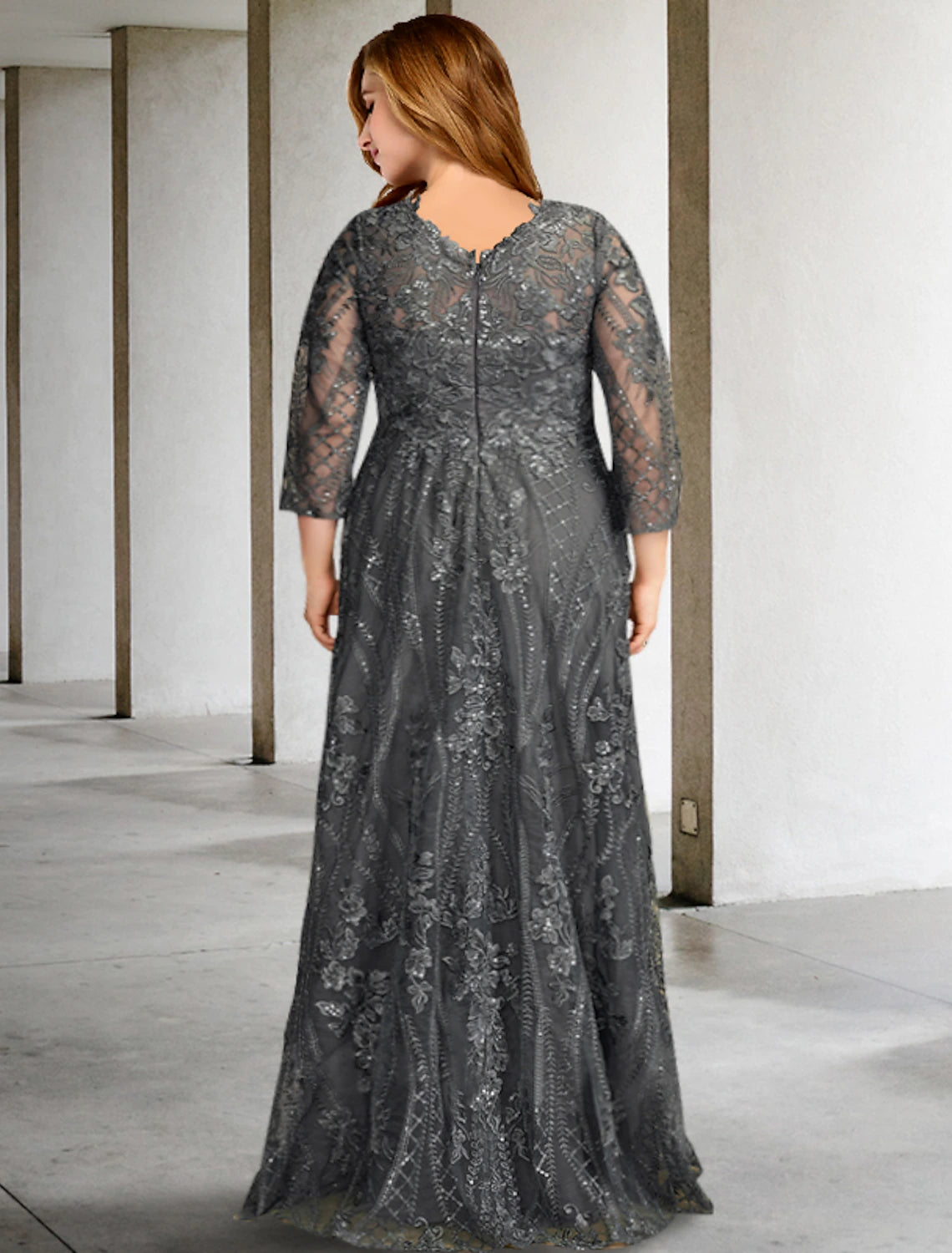 A-Line Plus Size Curve Mother of the Bride Dresses Elegant Dress Formal Wedding Guest Sweep / Brush Train Long Sleeve Jewel Neck Chiffon with Appliques