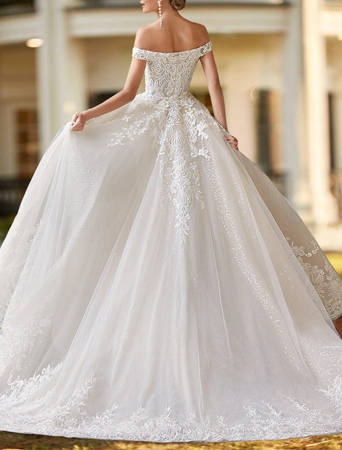 Engagement Formal Wedding Dresses Two Piece Off Shoulder Cap Sleeve Court Train Satin Bridal Gowns With Beading Appliques