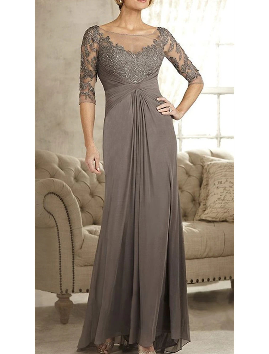 A-Line Mother of the Bride Dress Wedding Guest Elegant Simple Jewel Ne ...