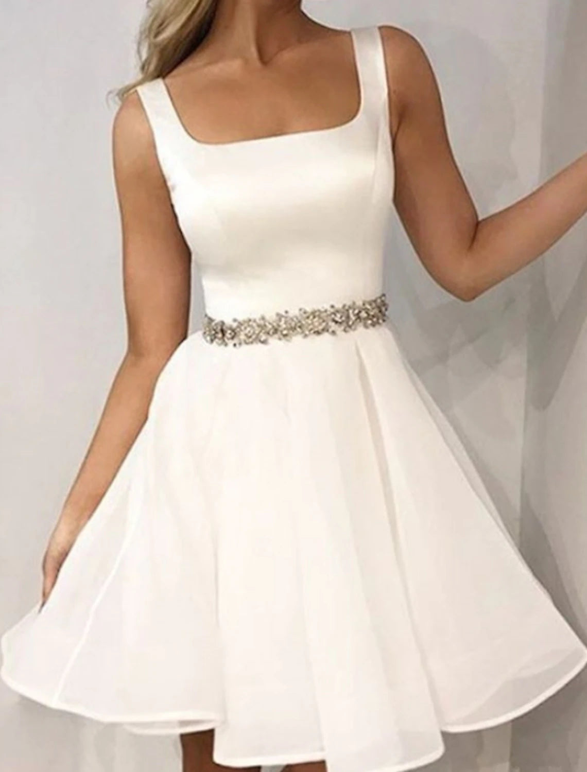 A-Line Mini Homecoming Dress Minimalist Elegant Cocktail Party Dress Scoop Neck Sleeveless Short / Mini Satin With Sash Blet