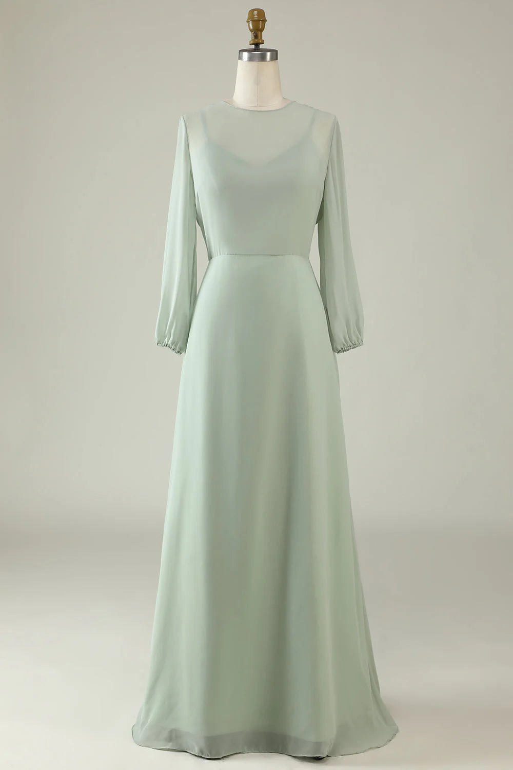 Mint color long sleeved wedding guest dress