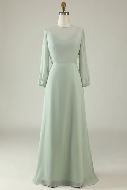 Mint color long sleeved wedding guest dress