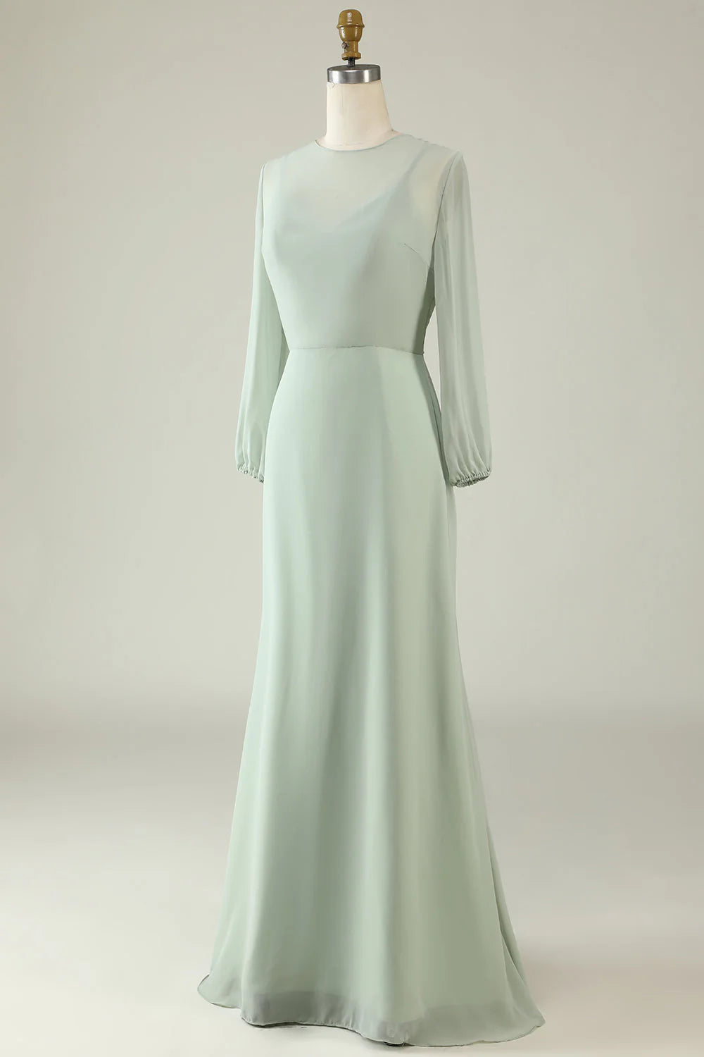 Mint color long sleeved wedding guest dress