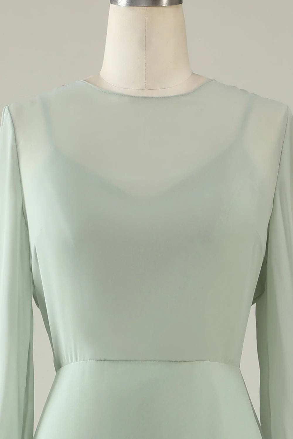 Mint color long sleeved wedding guest dress