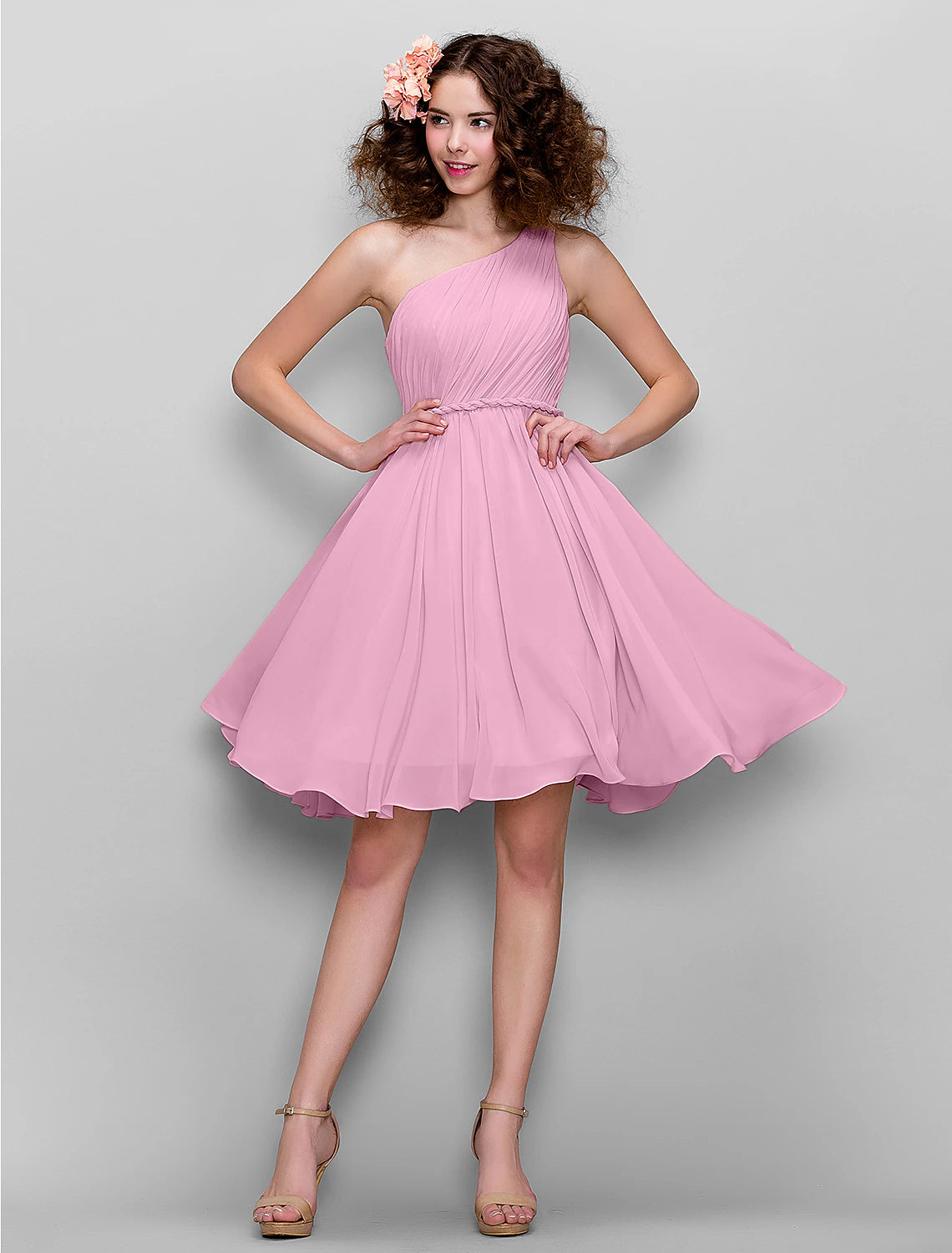 A-Line Bridesmaid Dress One Shoulder Sleeveless All Celebrity Styles Knee Length Chiffon with Side Draping