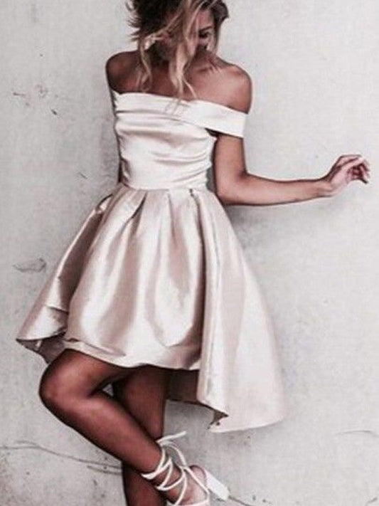 A-Line/Princess Sleeveless Off-the-Shoulder Silk Like Satin Short/Mini Dresses