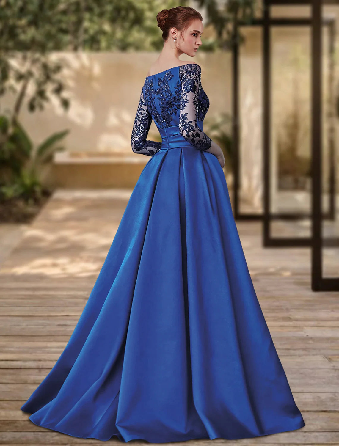 Sheath / Column Evening Gown High Split Dress Formal Wedding Guest Sweep / Brush Train 3/4 Length Sleeve Off Shoulder Charmeuse with Bow(s) Sequin Slit