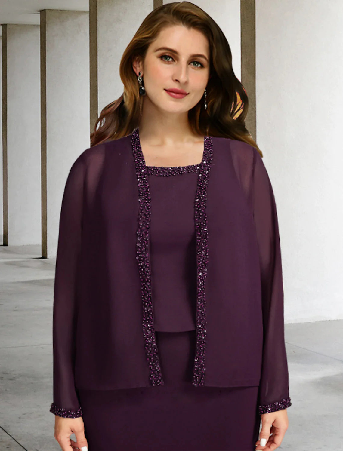 Two Piece A-Line Mother of the Bride Dresses Plus Size Hide Two Piece A-Line Mother of the Bride Dresses Plus Size Hide